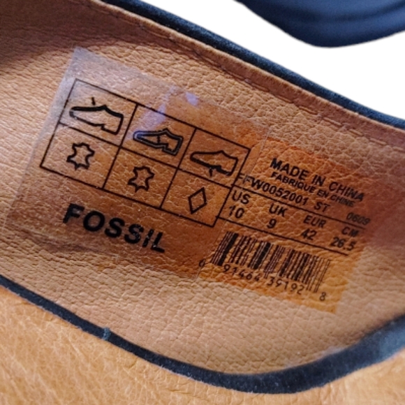 Fossil Black Leather Peep Toe Buckle Ankle  Wooden Block Heels Women's Size 10 - Picture 9 of 12